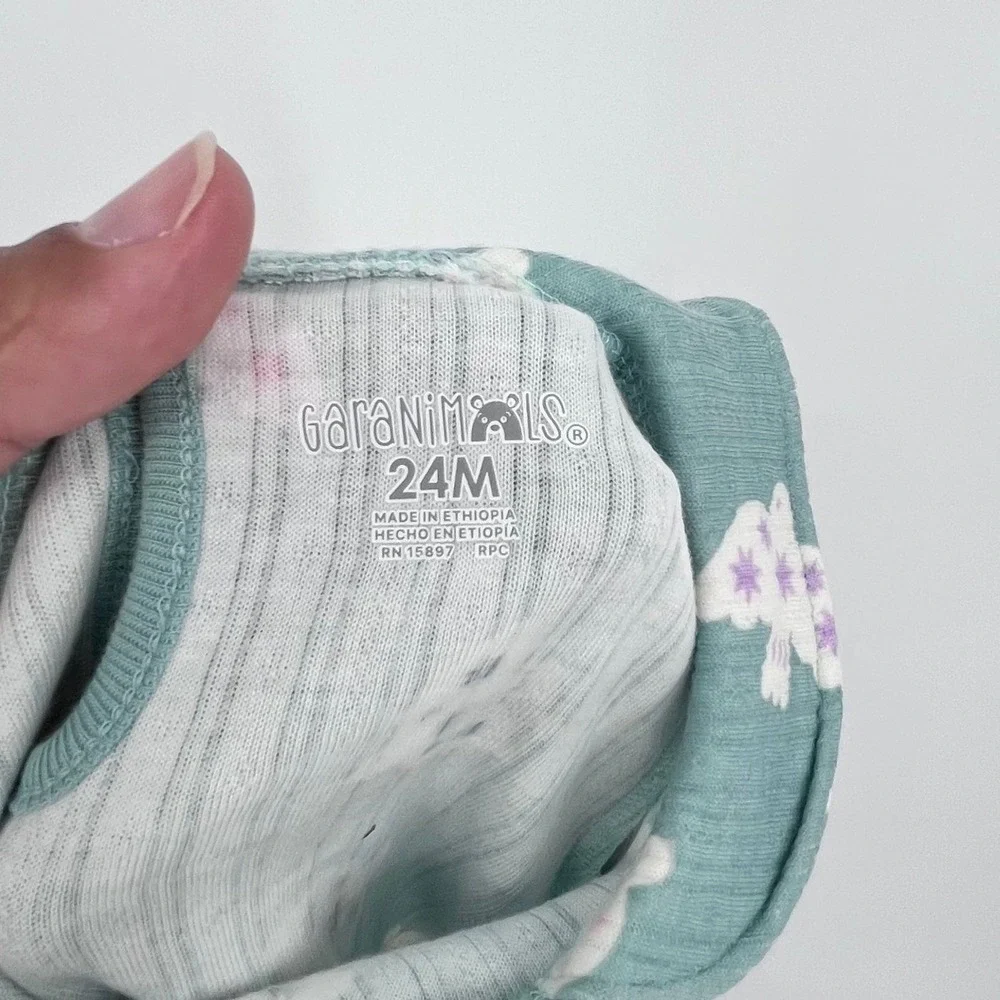 Garanimals Top Bodysuit Set Girls 2T 24M Grey Green Unicorn Bird Ribbed NEW